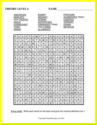 Level 6 Theory     Wordsearch