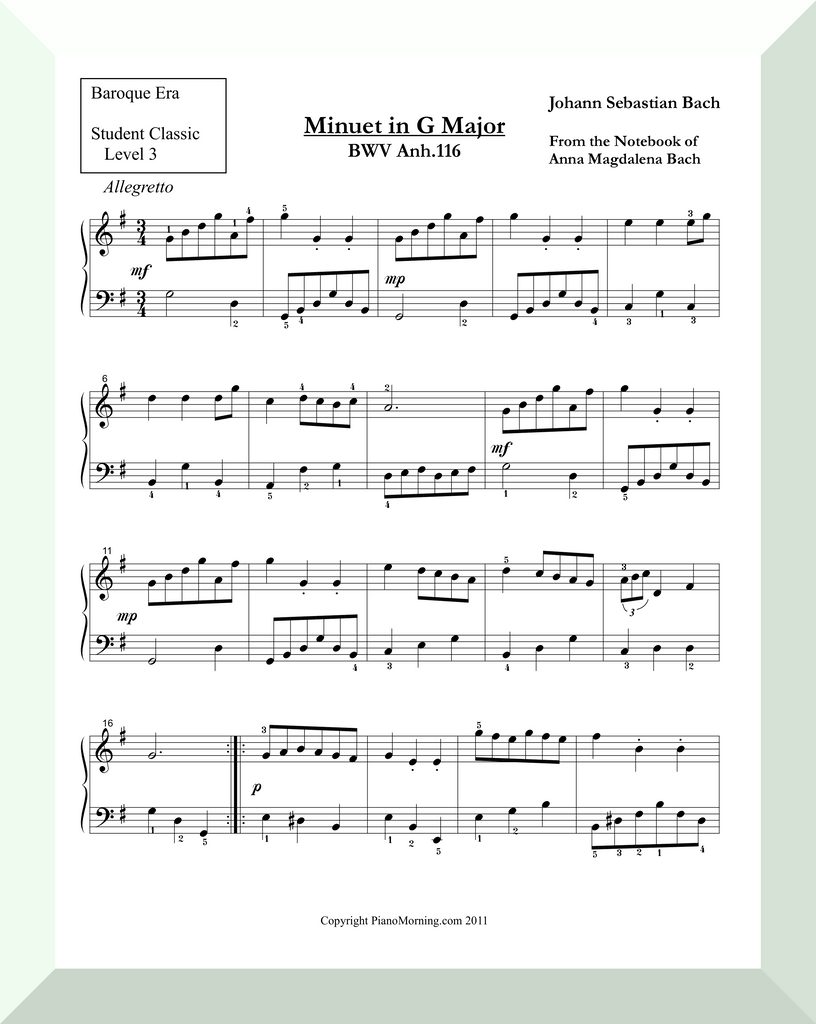 Student Classic Level 3     "Minuet in G Major 116"   ( Bach )