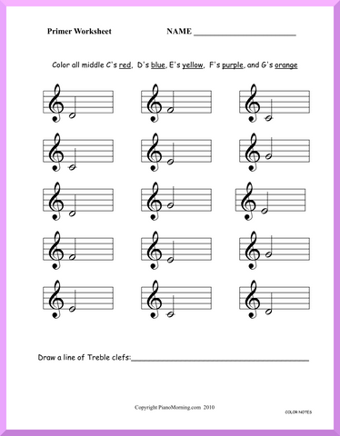 Theory-Primer     Note Coloring - Treble