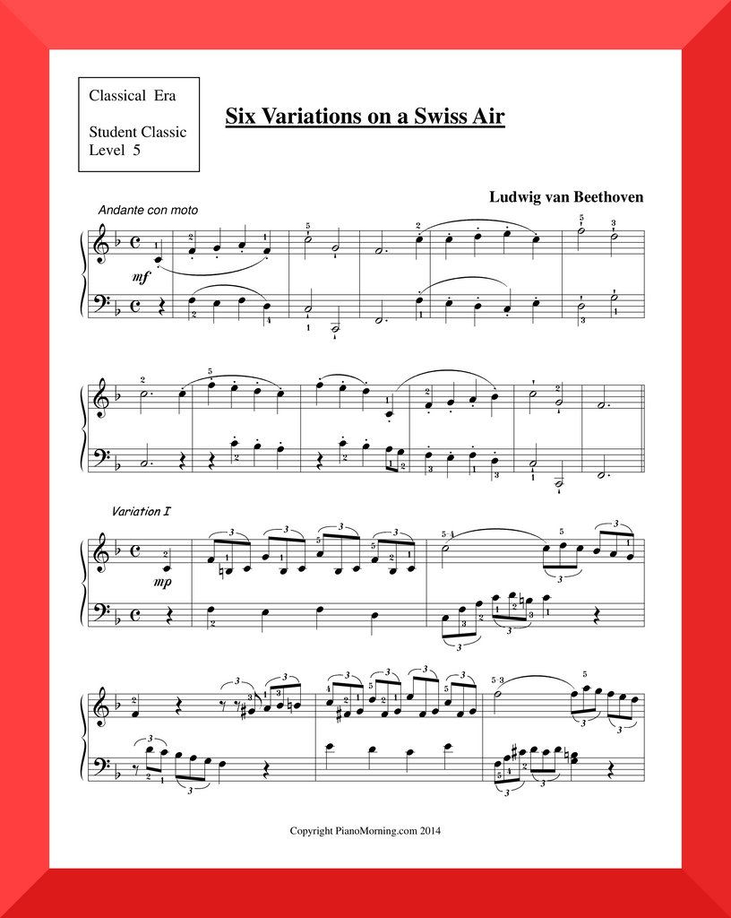 Student Classic Level 5     " Six Variations on a Swiss Air "   ( Beethoven )