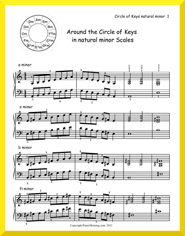 Around the Circle of Keys in natural minor Scales