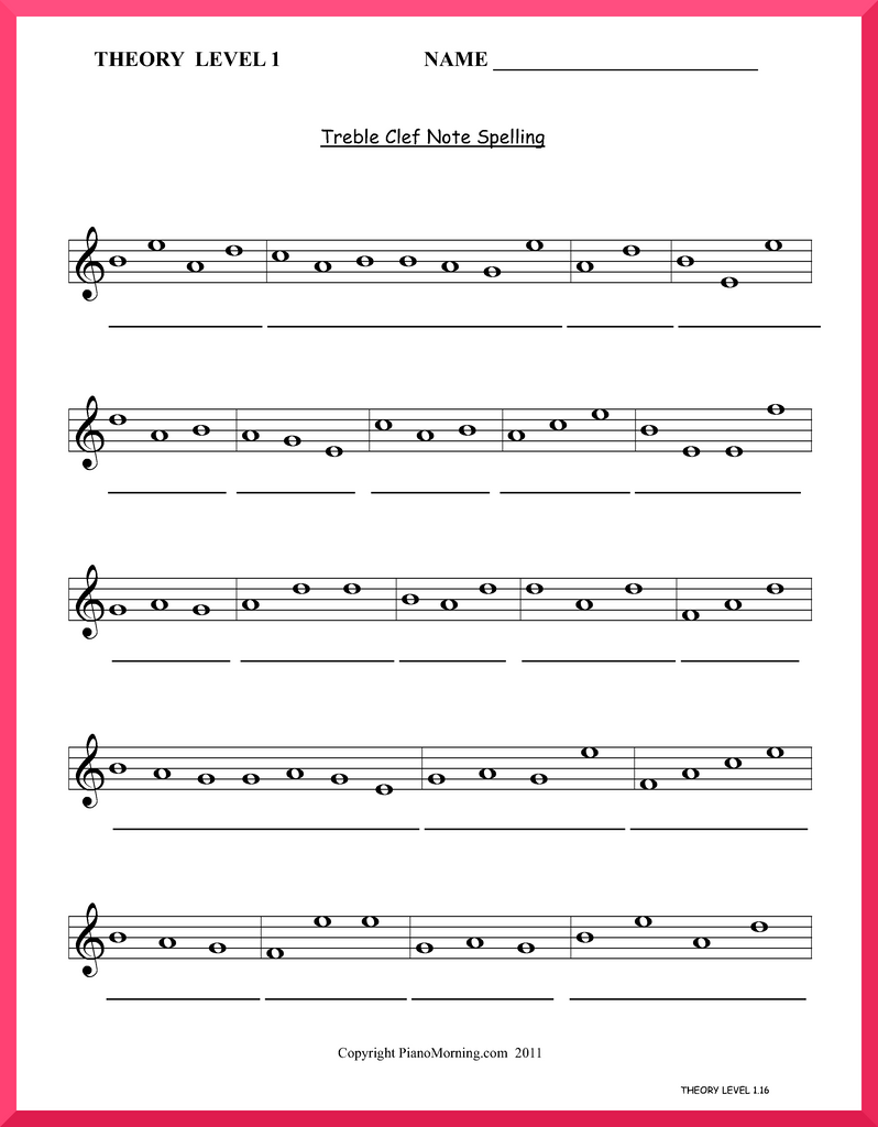 Level 1 Theory     Treble Note Spelling