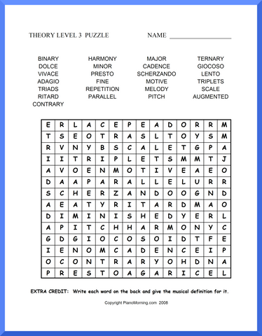 Level 3 Theory     Wordsearch